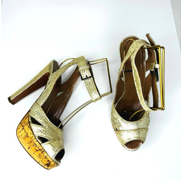 Alaïa Gold Snake Embossed Leather Platform High Heel Sandals EU 36.5 Luxury - Picture 2 of 11